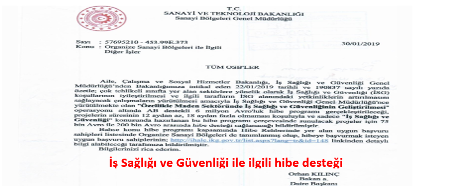 İş Sağlığı ve Güvenliği ile ilgili hibe desteği